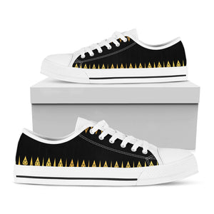 Gold And Black Thai Pattern Print White Low Top Sneakers