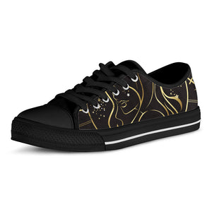 Gold And Black Virgo Sign Print Black Low Top Sneakers