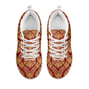 Gold And Red Thai Pattern Print White Running Shoes