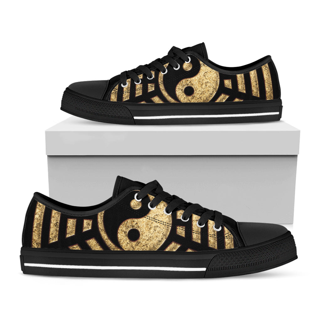 Gold Bagua Yin Yang Print Black Low Top Sneakers