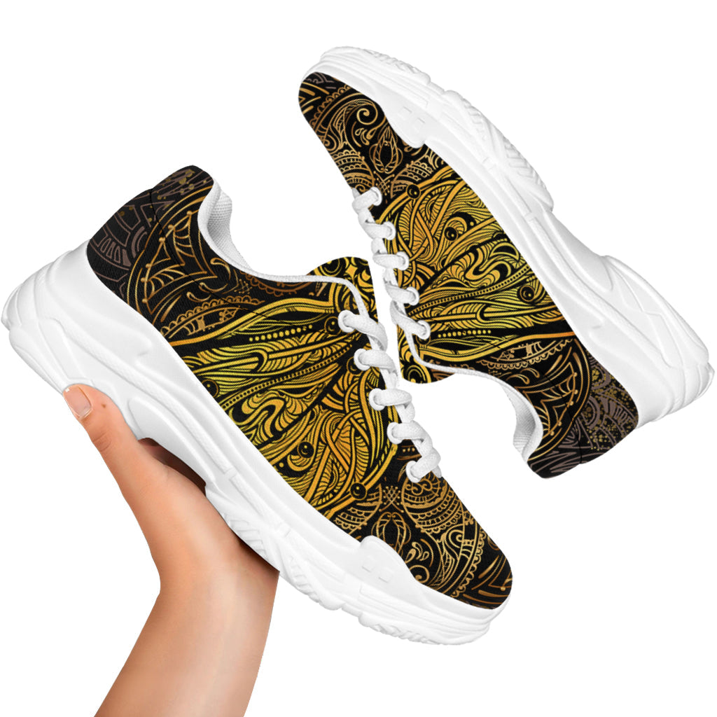 Gold Boho Dragonfly Print White Chunky Shoes
