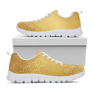Gold Chinese Pattern Print White Running Shoes