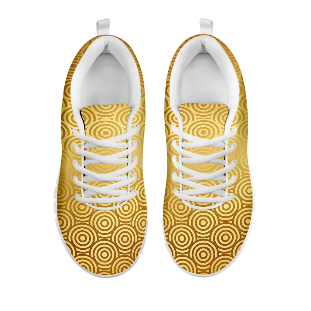 Gold Chinese Pattern Print White Running Shoes