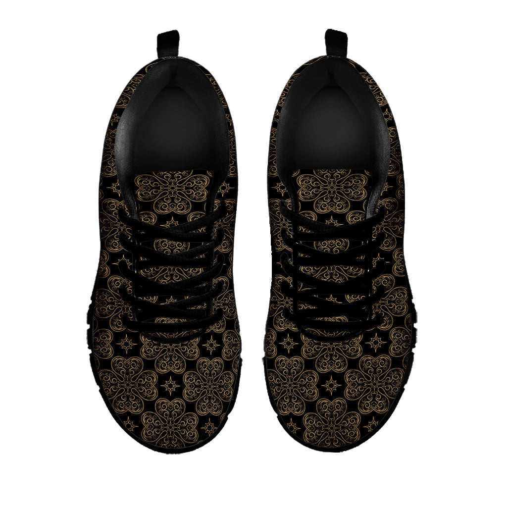 Gold Clover St. Patrick's Day Print Black Running Shoes