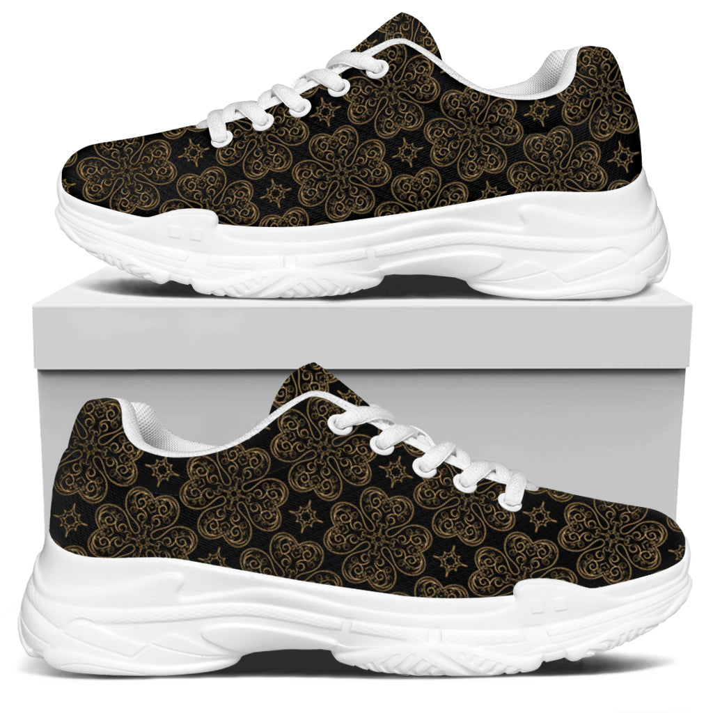 Gold Clover St. Patrick's Day Print White Chunky Shoes