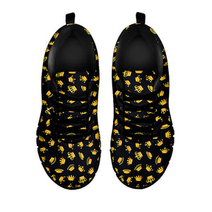Gold Crown Pattern Print Black Running Shoes