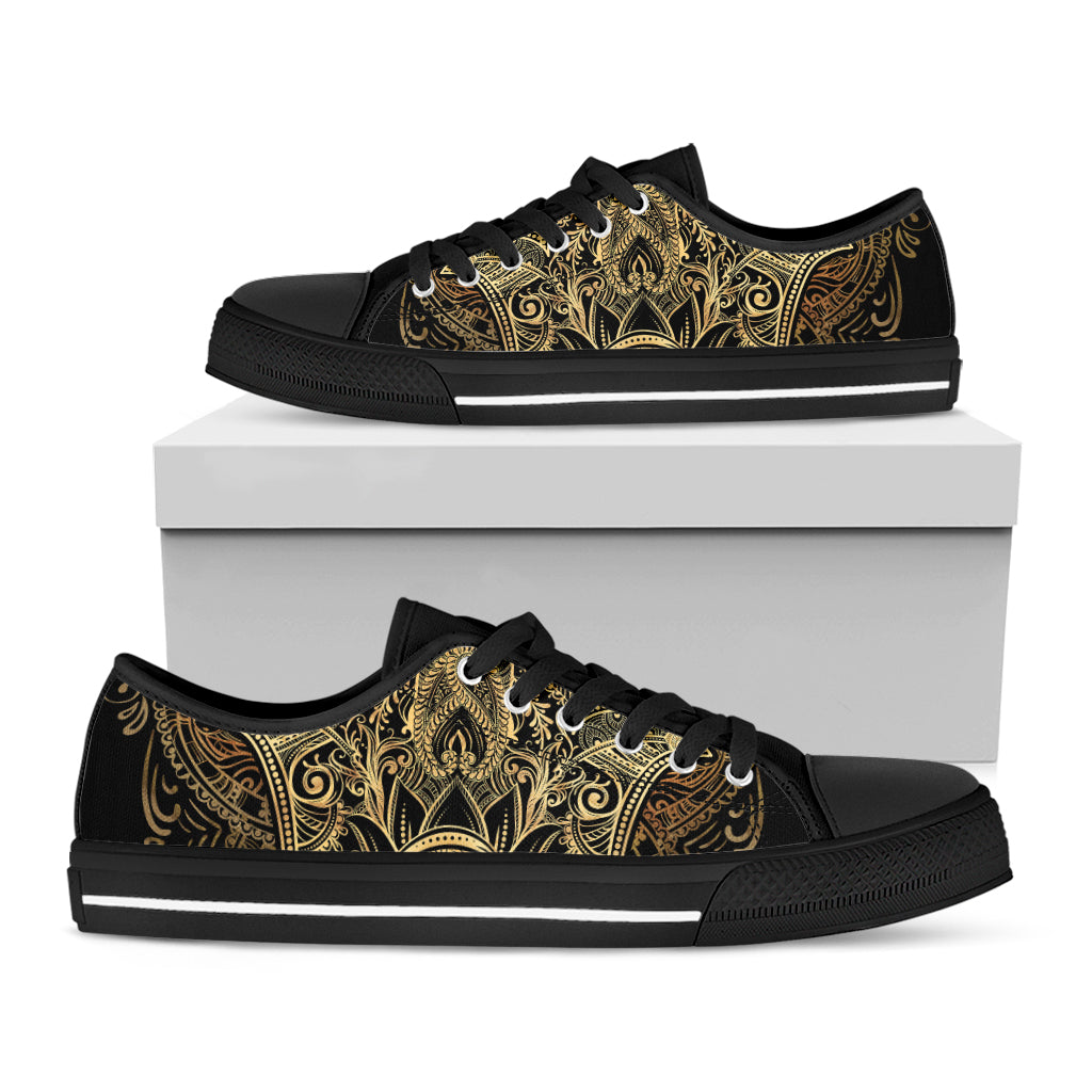 Gold Hamsa Hand Print Black Low Top Sneakers