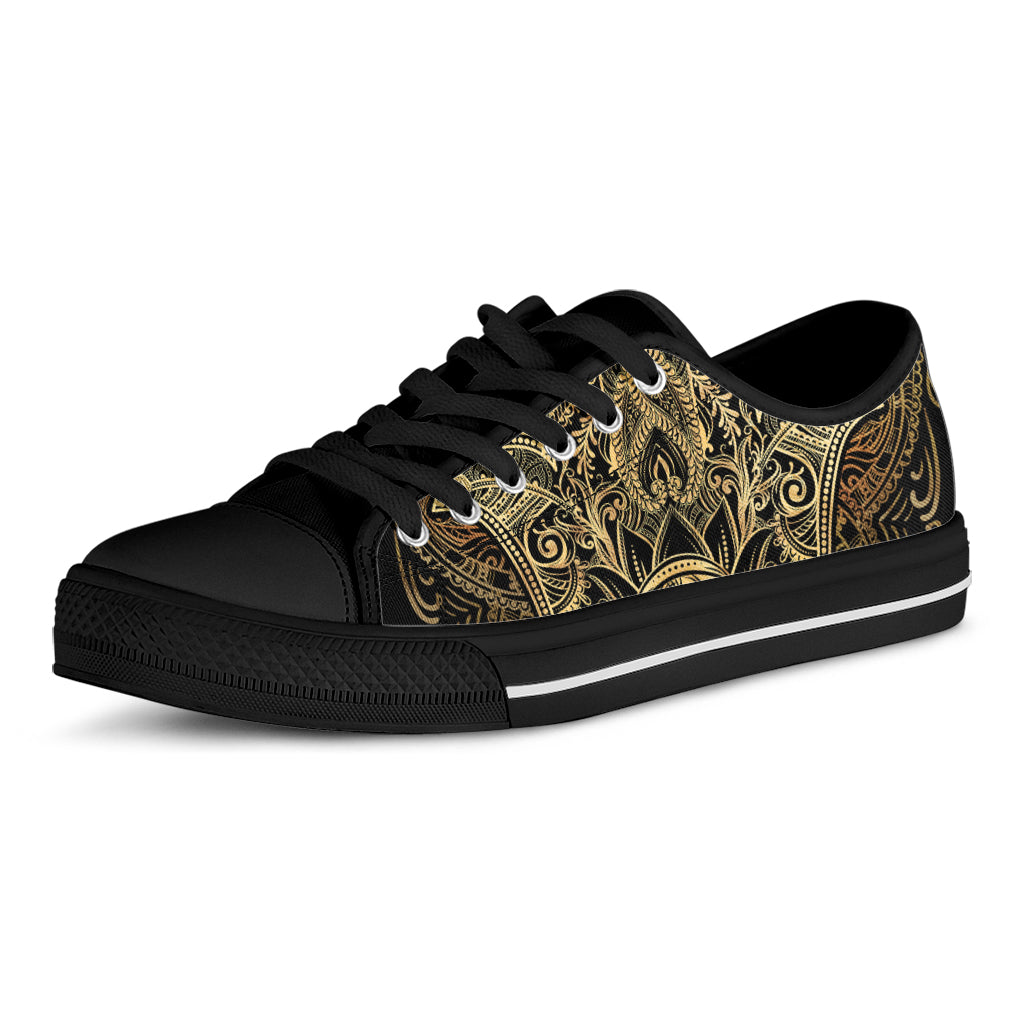 Gold Hamsa Hand Print Black Low Top Sneakers