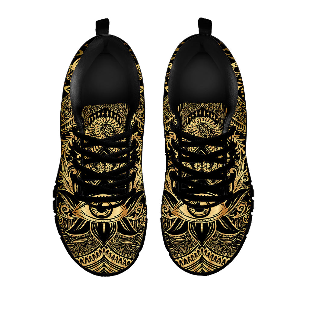 Gold Hamsa Hand Print Black Running Shoes