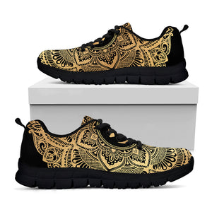 Gold Om Mandala Print Black Running Shoes