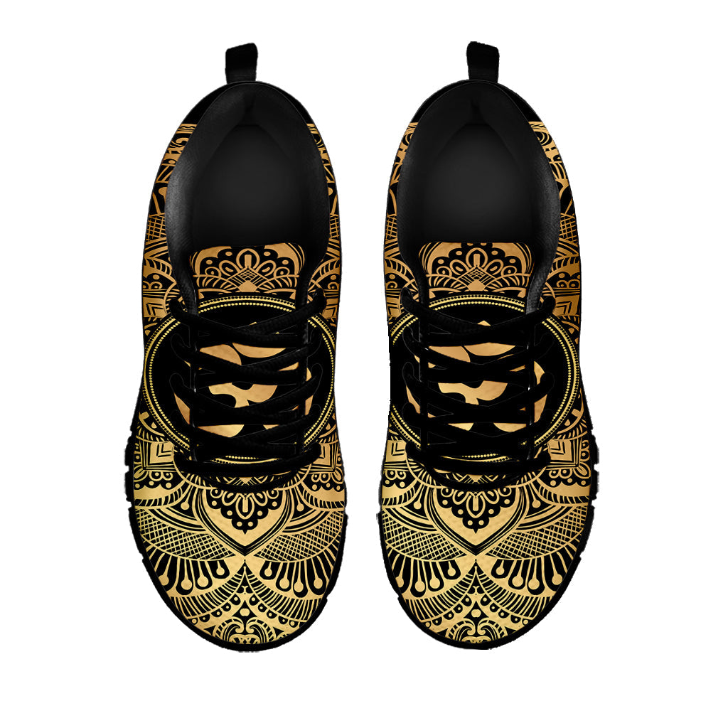 Gold Om Mandala Print Black Running Shoes