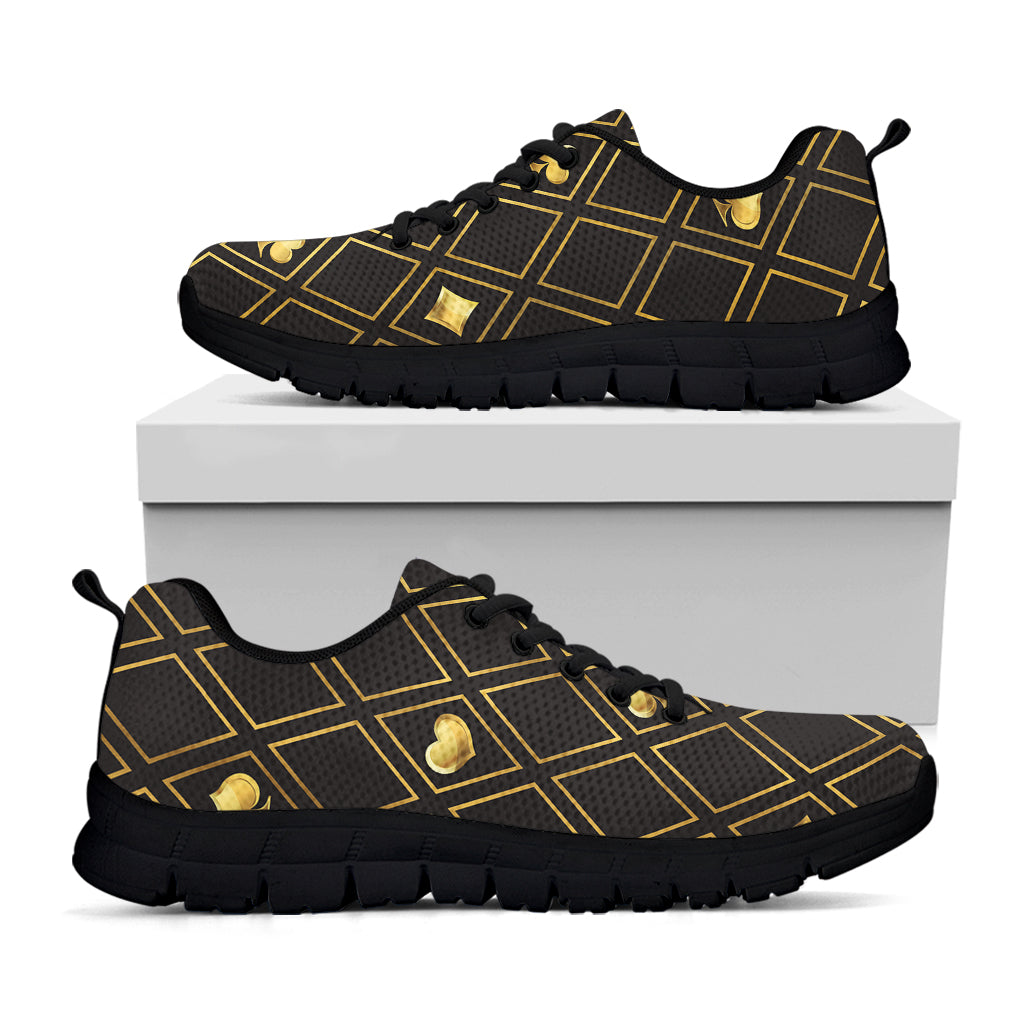Gold Playing Card Suits Pattern Print Black Running Shoes