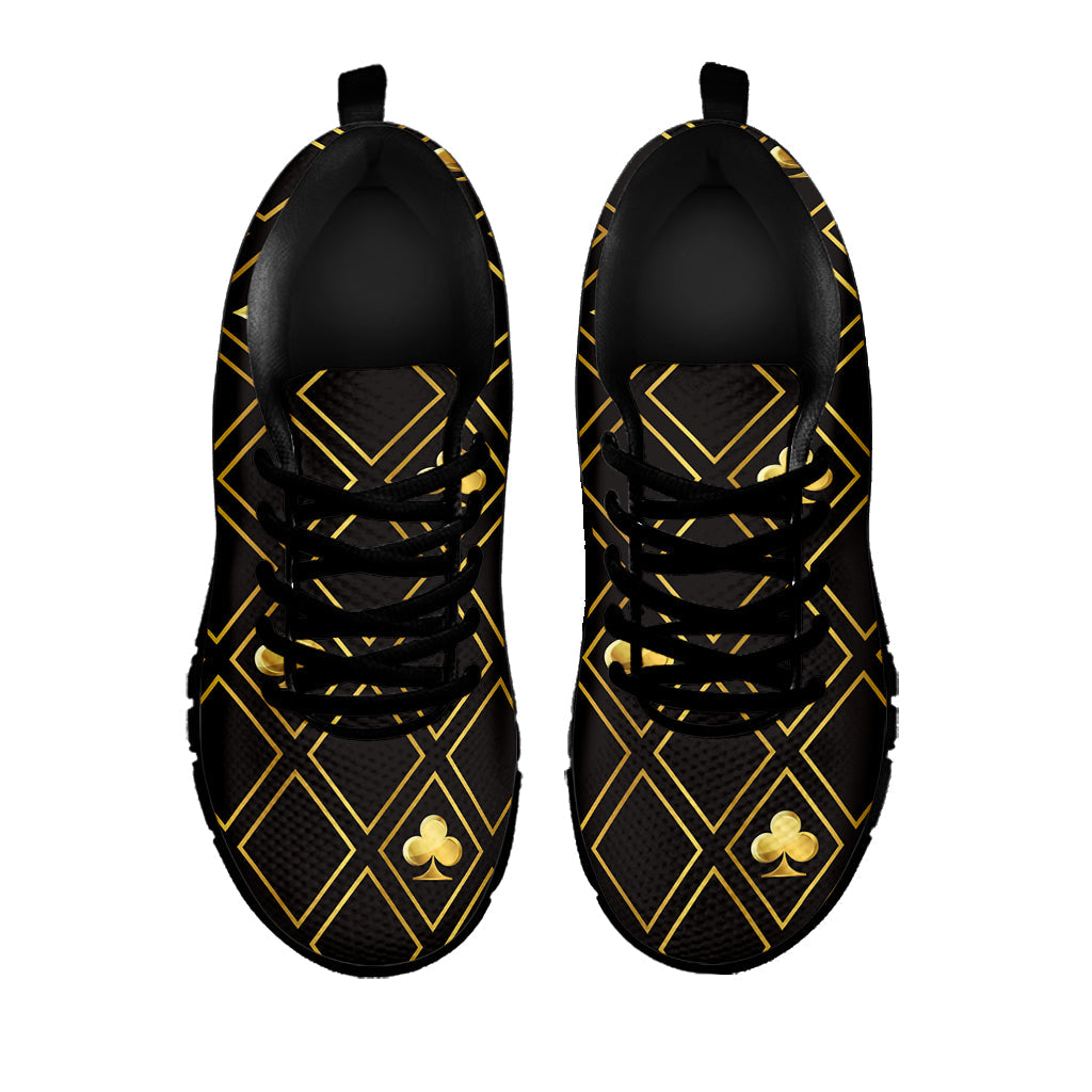 Gold Playing Card Suits Pattern Print Black Running Shoes