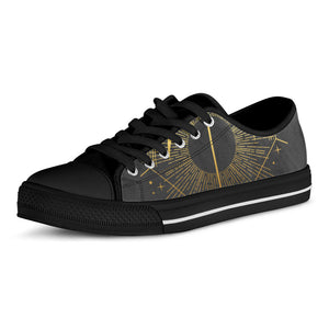 Gold Sagittarius Sign Print Black Low Top Sneakers