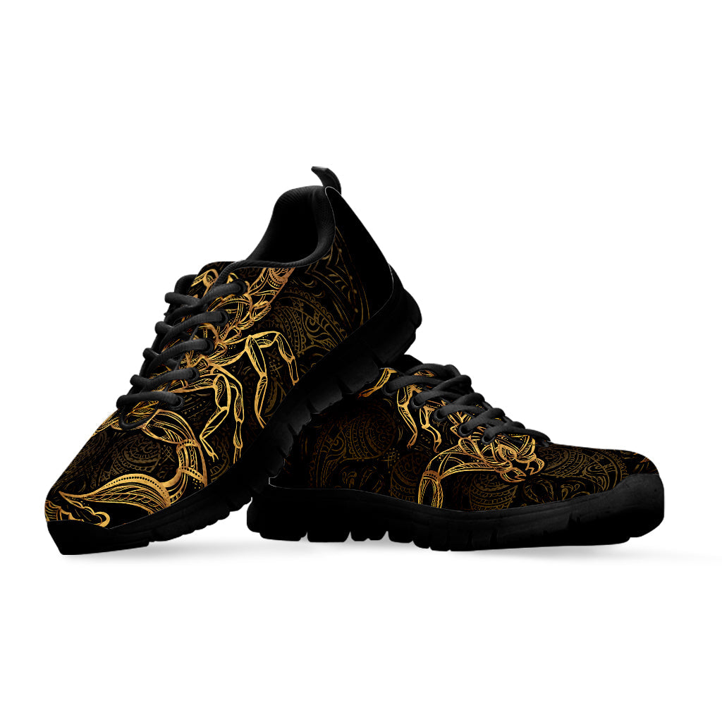 Gold Scorpio Print Black Running Shoes