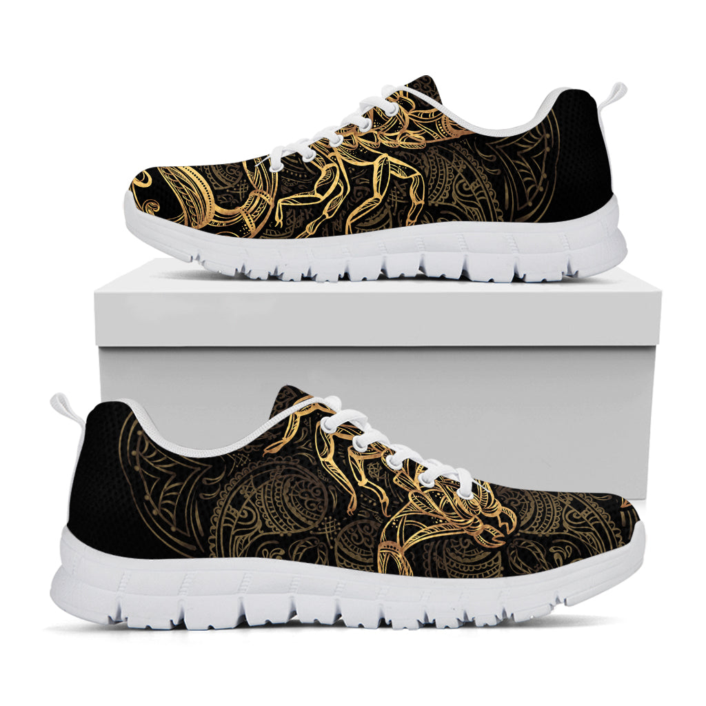 Gold Scorpio Print White Running Shoes