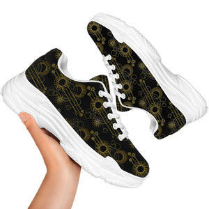 Gold Sun And Moon Pattern Print White Chunky Shoes