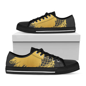 Golden Bohemian Howling Wolf Print Black Low Top Sneakers