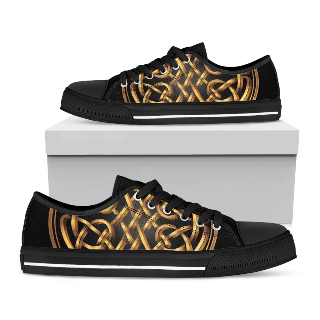 Golden Celtic Knot Print Black Low Top Sneakers