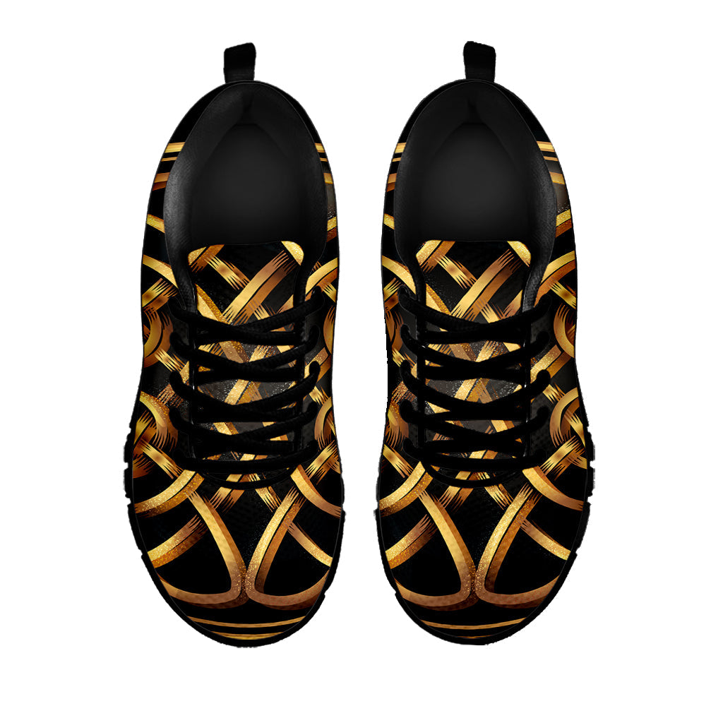 Golden Celtic Knot Print Black Running Shoes
