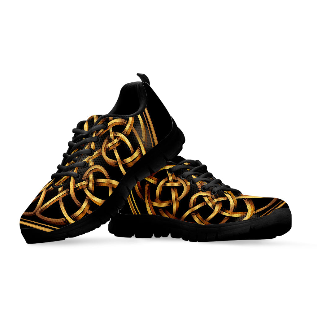 Golden Celtic Knot Print Black Running Shoes