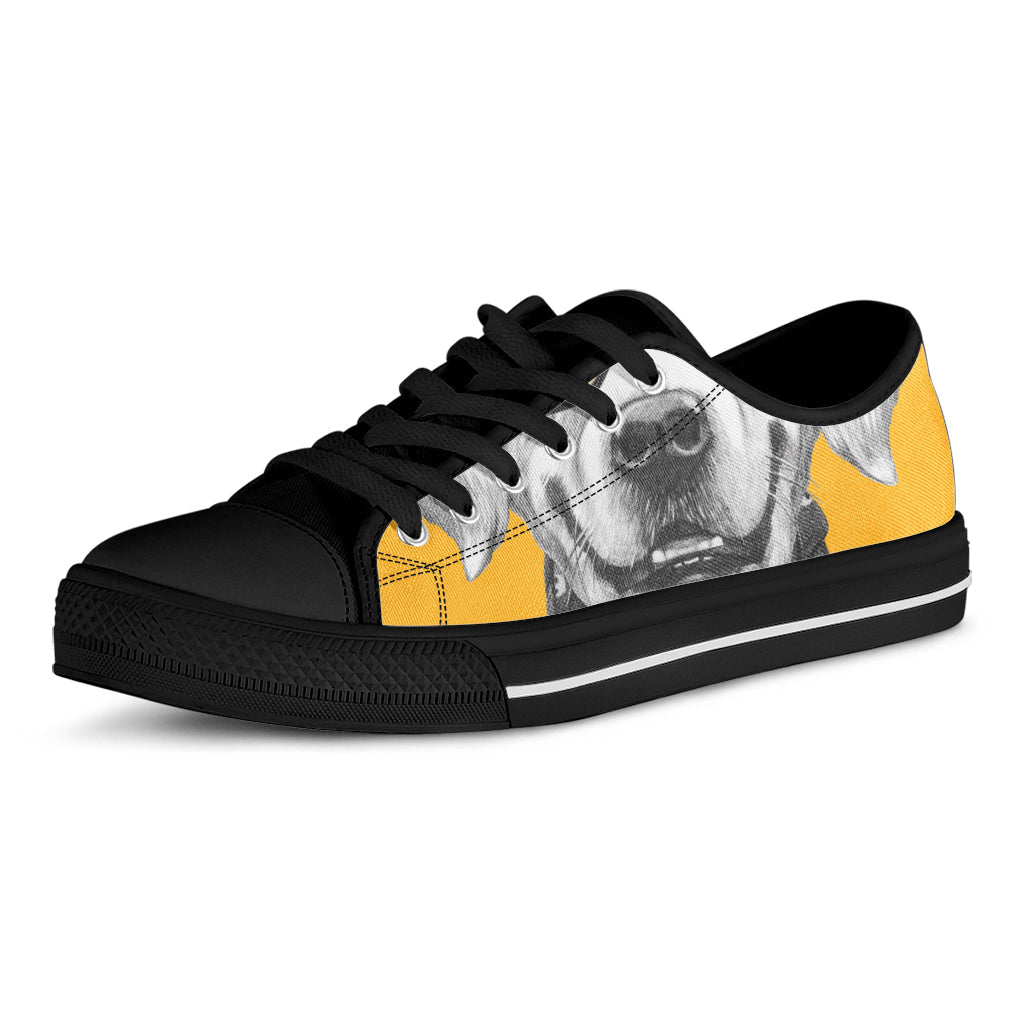 Golden Retriever With Glasses Print Black Low Top Sneakers