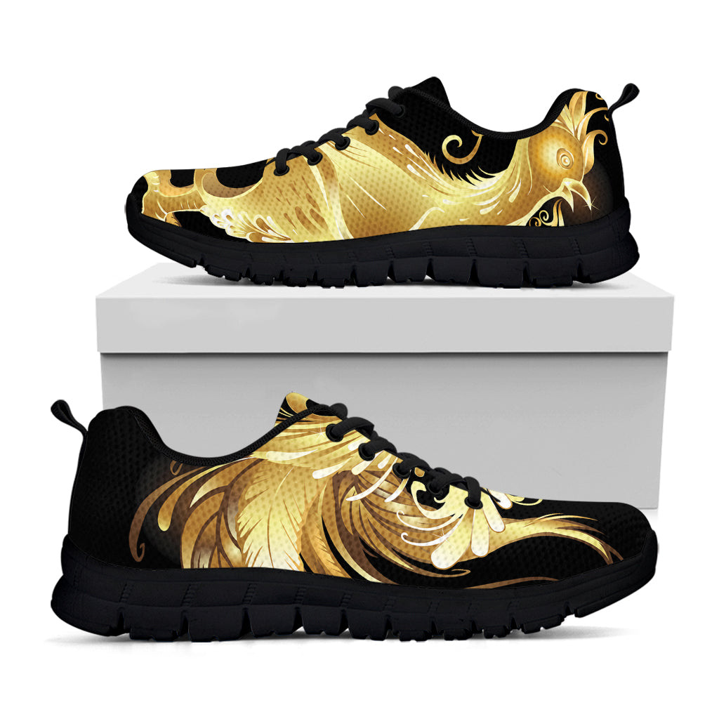 Golden Rooster Print Black Running Shoes