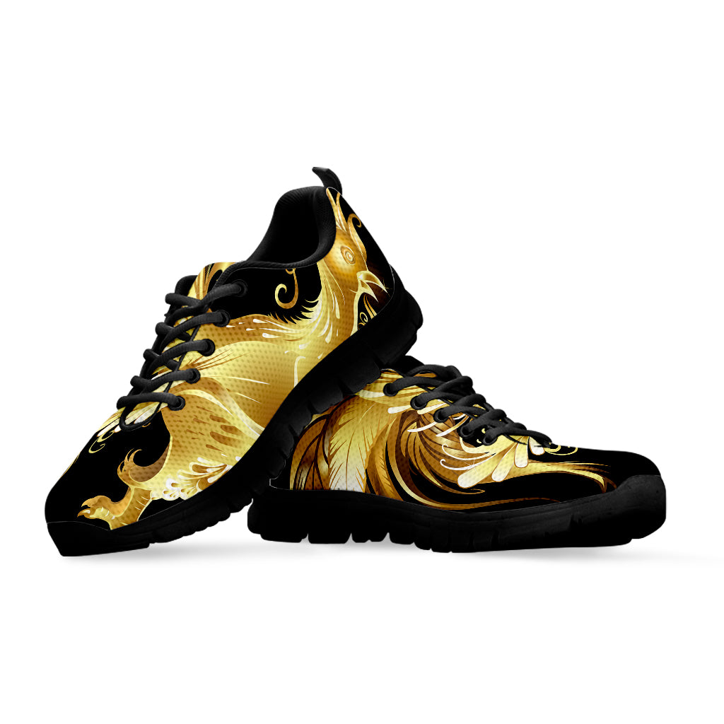 Golden Rooster Print Black Running Shoes
