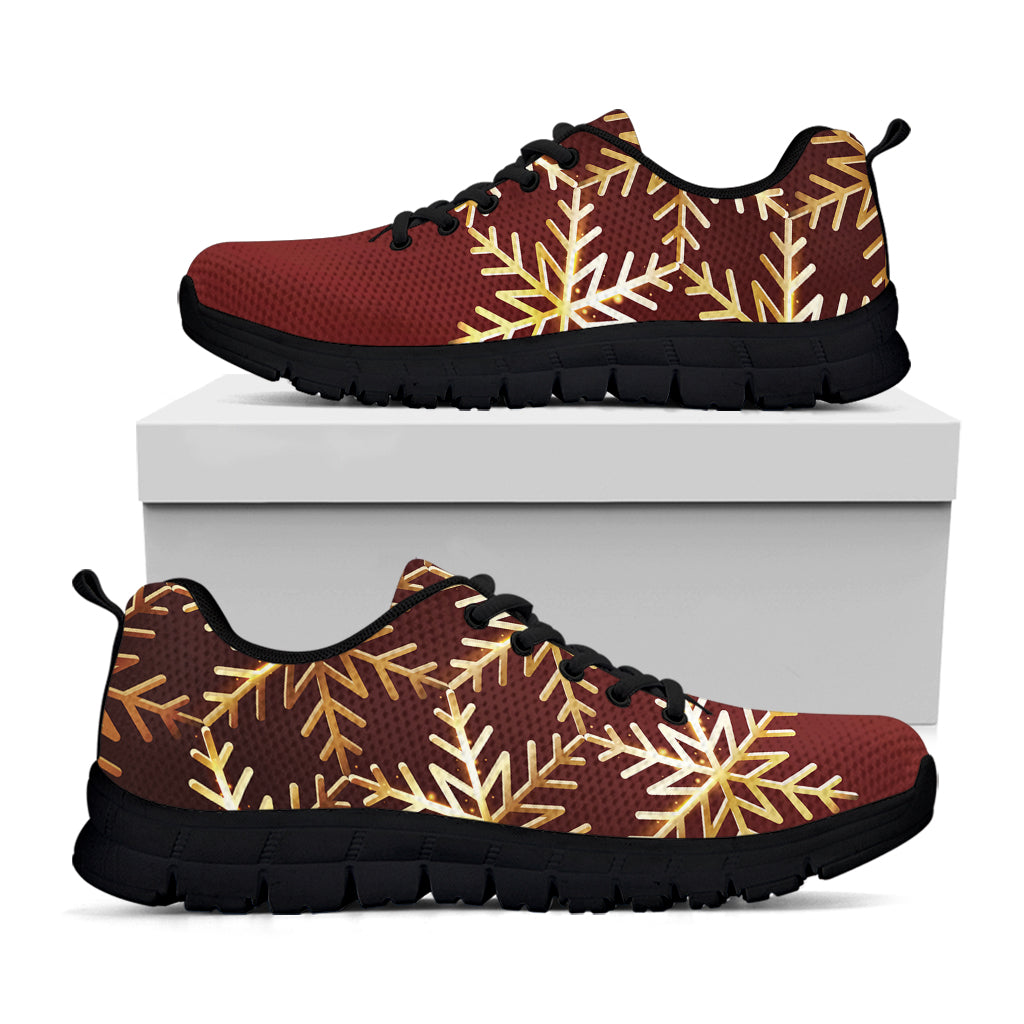 Golden Snowflake Print Black Running Shoes