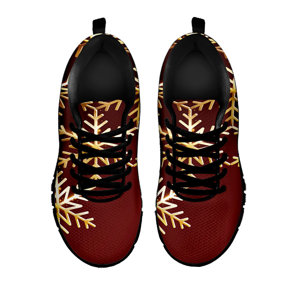 Golden Snowflake Print Black Running Shoes