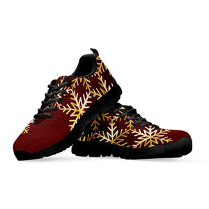 Golden Snowflake Print Black Running Shoes