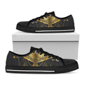 Golden Spiritual Bird Print Black Low Top Sneakers