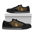 Golden Spiritual Owl Print Black Low Top Sneakers