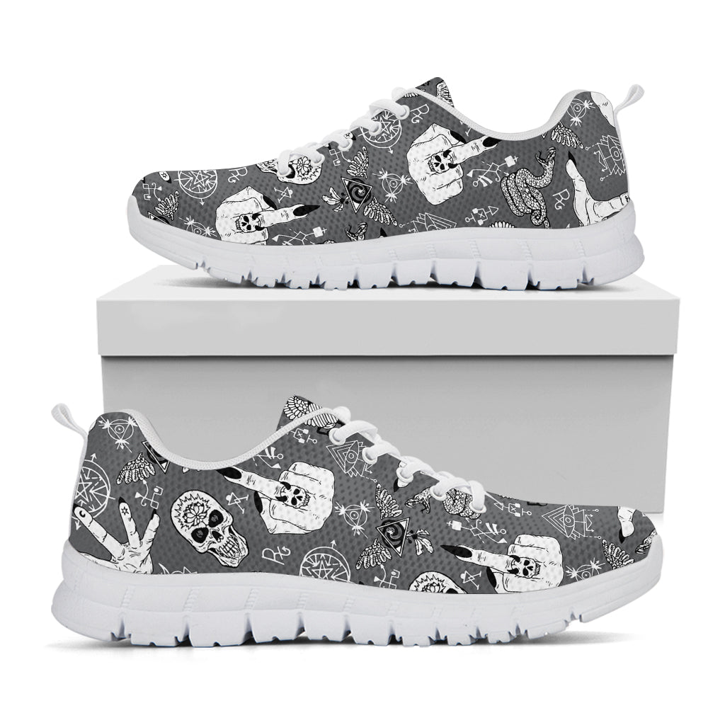 Gothic Wicca Curse Print White Running Shoes