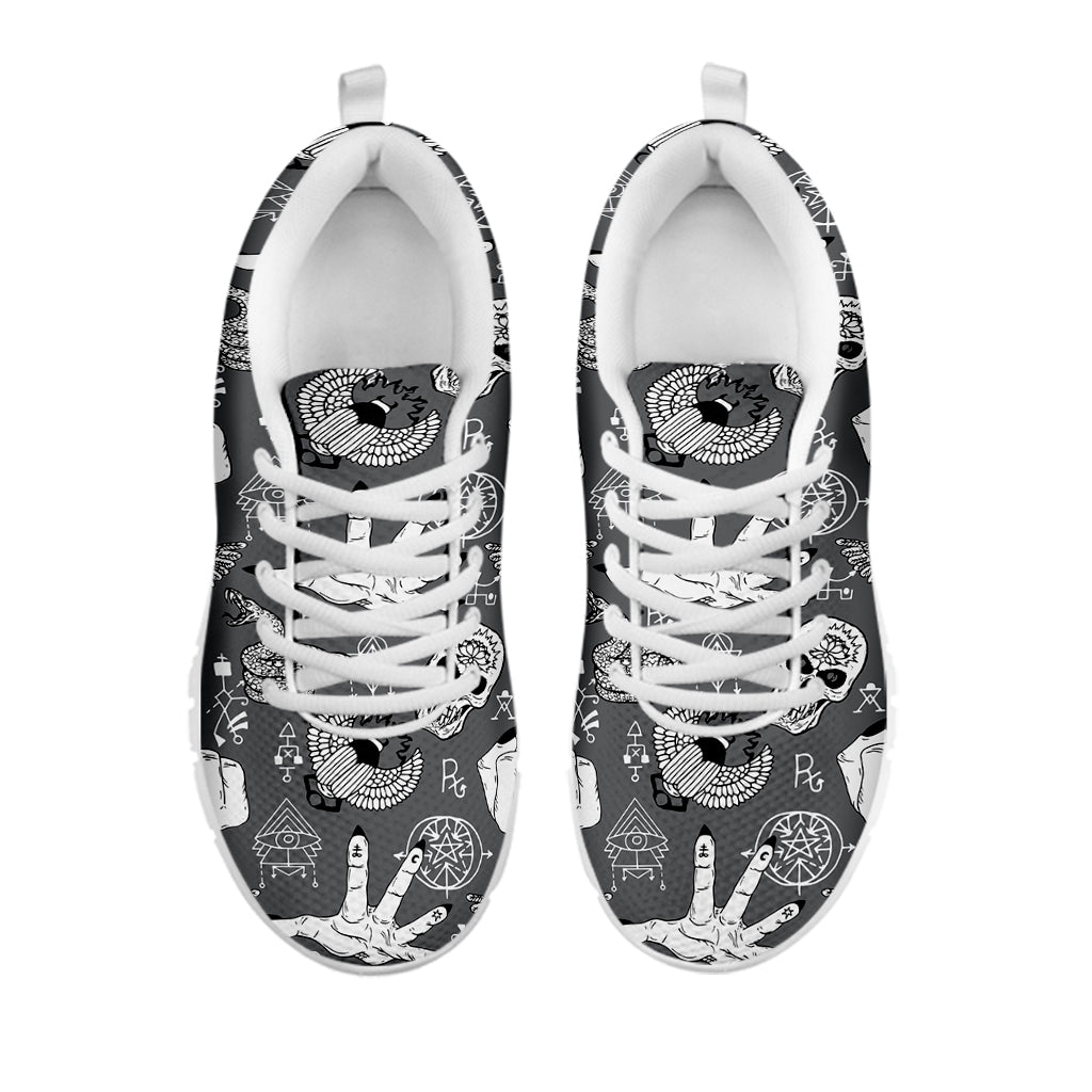 Gothic Wicca Curse Print White Running Shoes