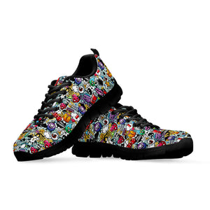 Graffiti Cartoon Characters Print Black Running Shoes