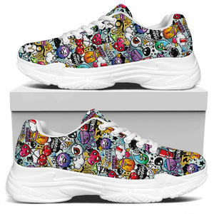 Graffiti Cartoon Characters Print White Chunky Shoes