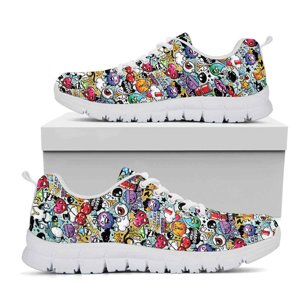 Graffiti Cartoon Characters Print White Running Shoes