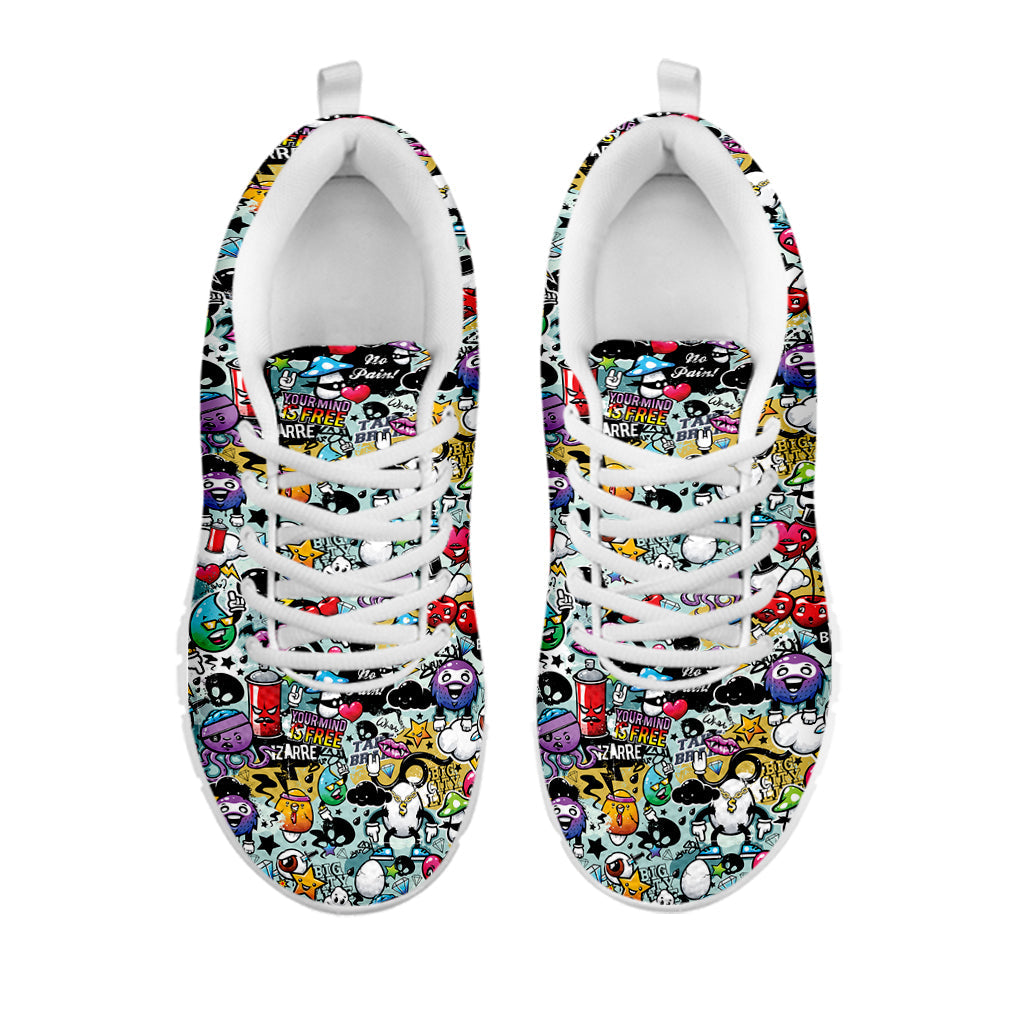 Graffiti Cartoon Characters Print White Running Shoes