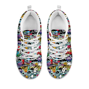 Graffiti Cartoon Characters Print White Running Shoes
