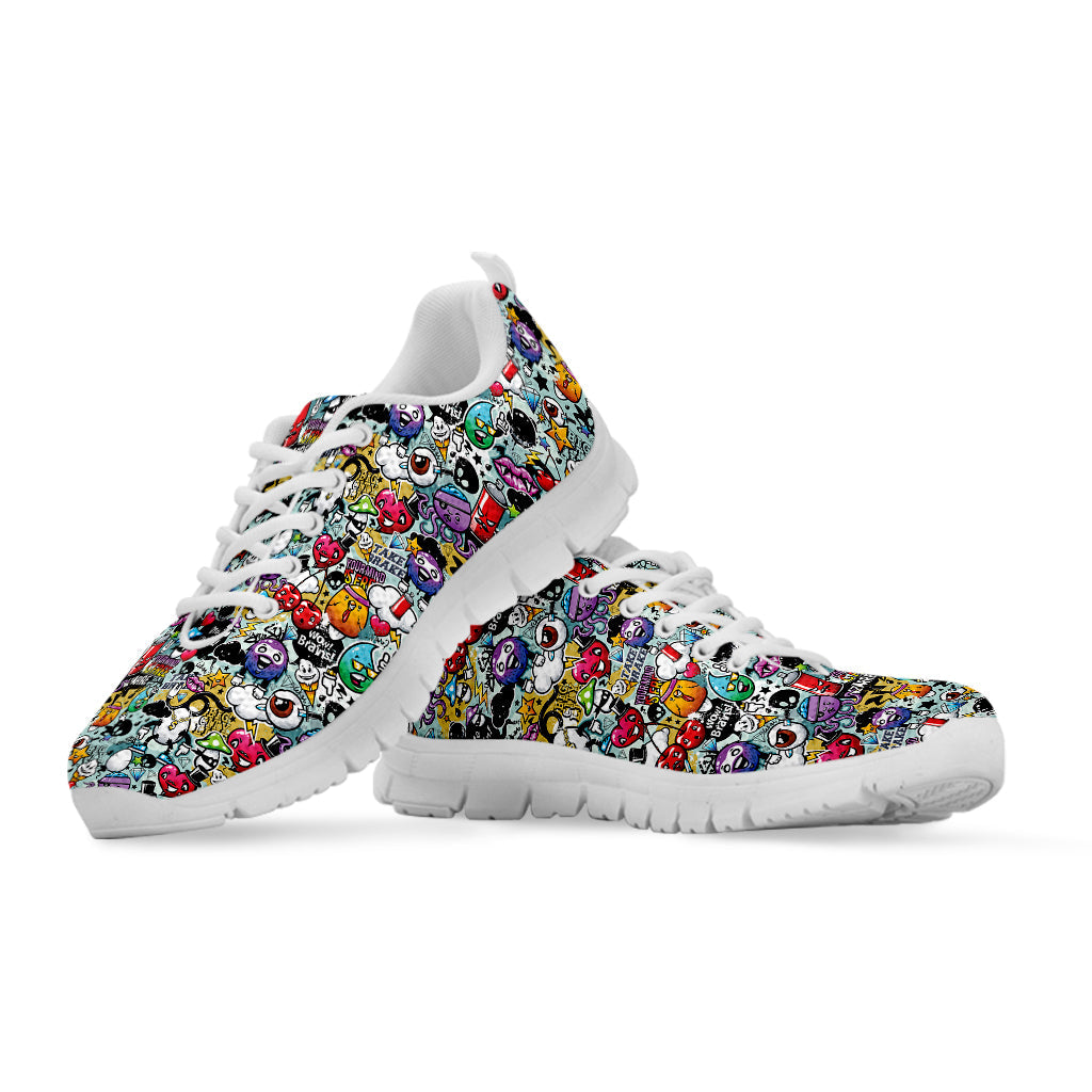 Graffiti Cartoon Characters Print White Running Shoes