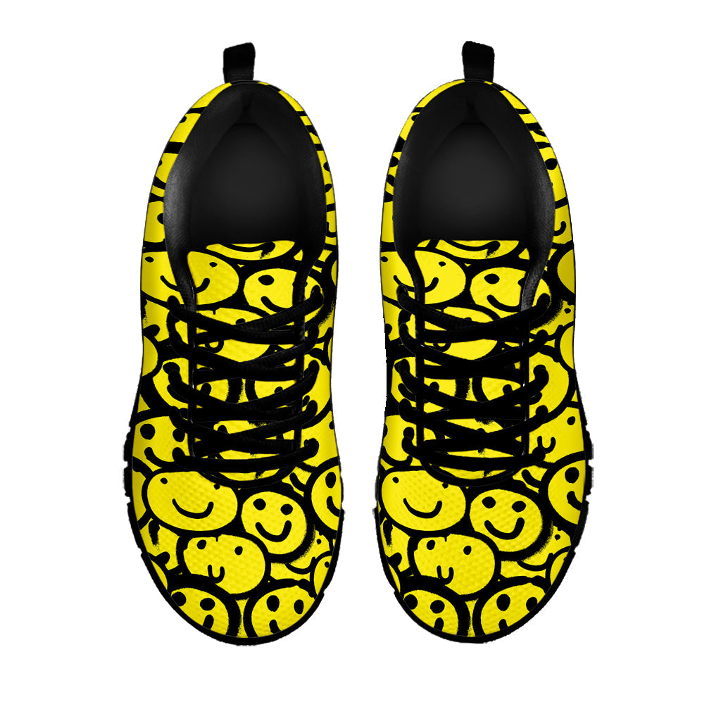 Graffiti Happy Emoji Pattern Print Black Running Shoes