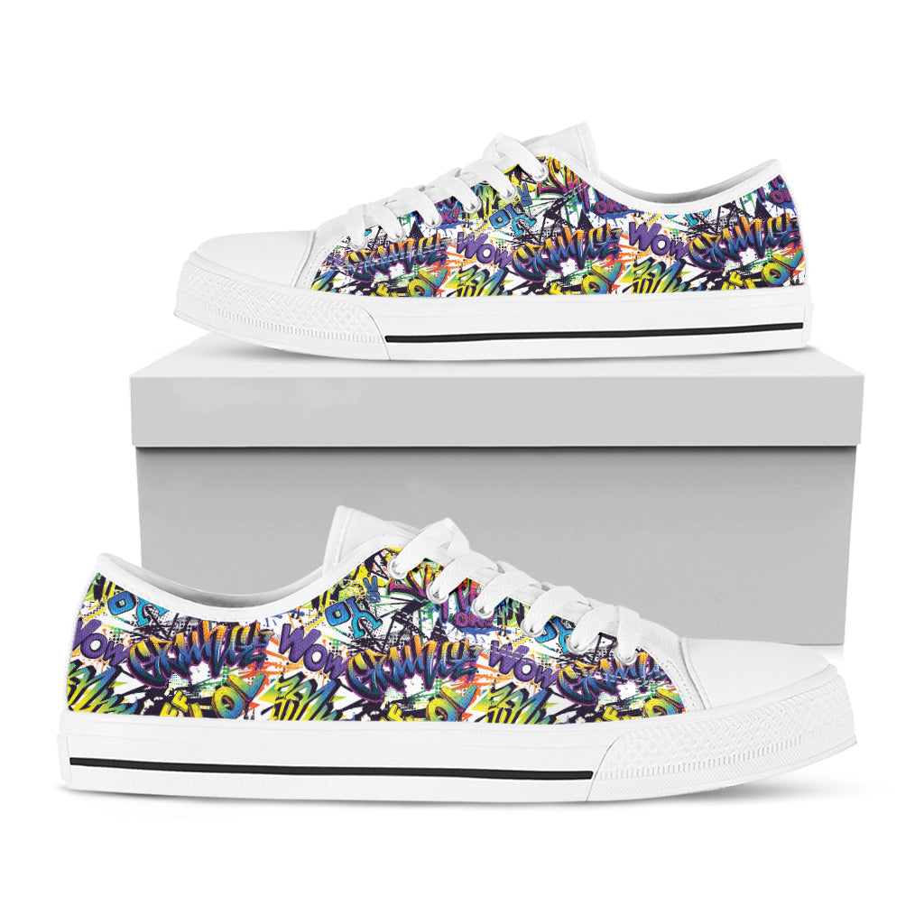 Graffiti Text Pattern Print White Low Top Sneakers