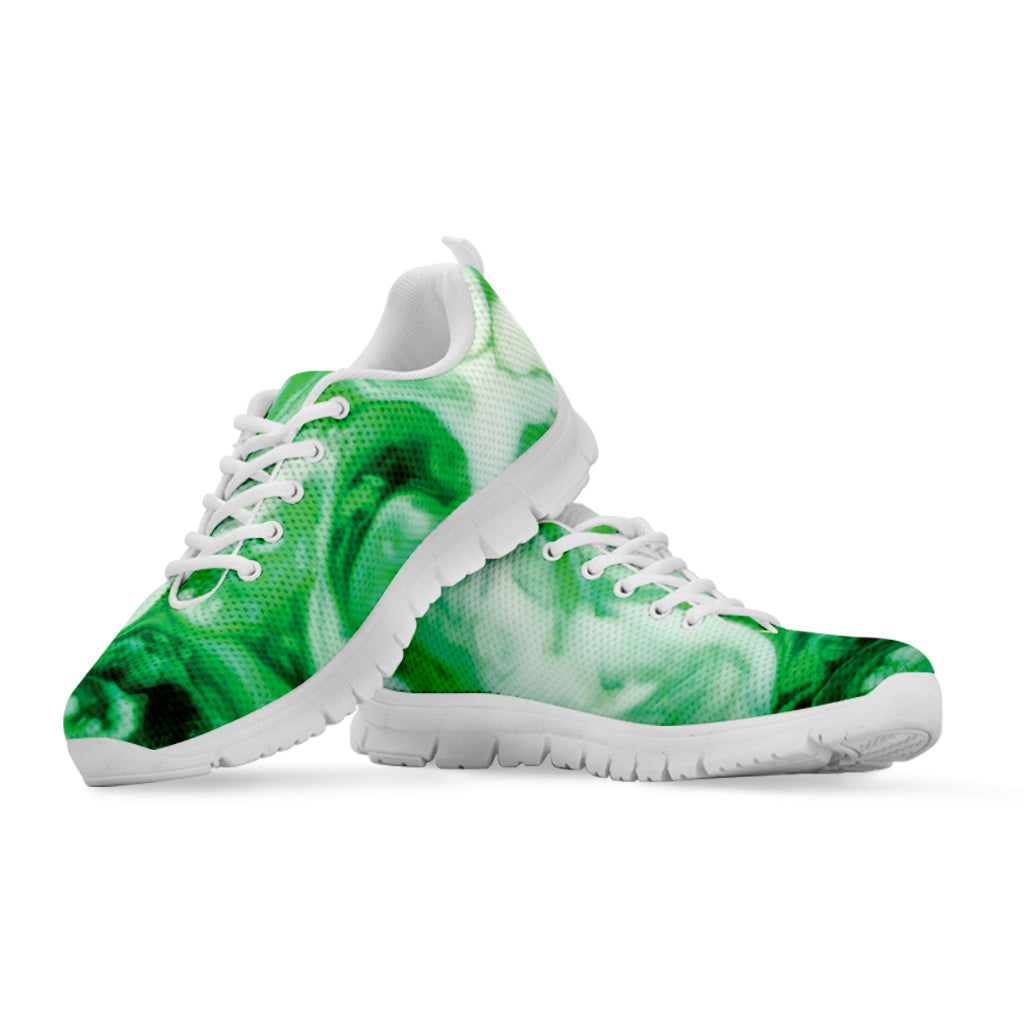Green Acid Melt Print White Running Shoes