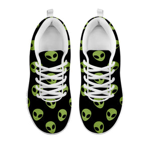 Green Alien Face Pattern Print White Running Shoes