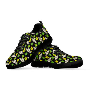 Green Alien UFO Space Print Black Running Shoes