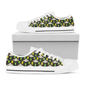 Green Alien UFO Space Print White Low Top Sneakers