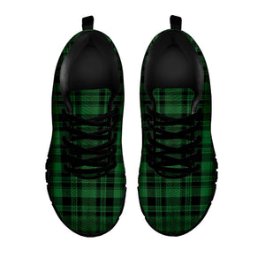 Green And Black Tartan Pattern Print Black Running Shoes