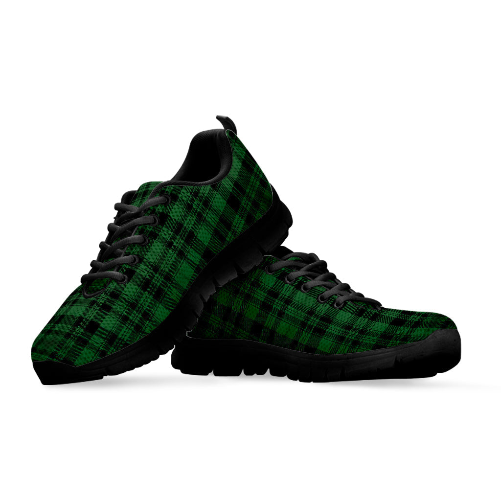 Green And Black Tartan Pattern Print Black Running Shoes