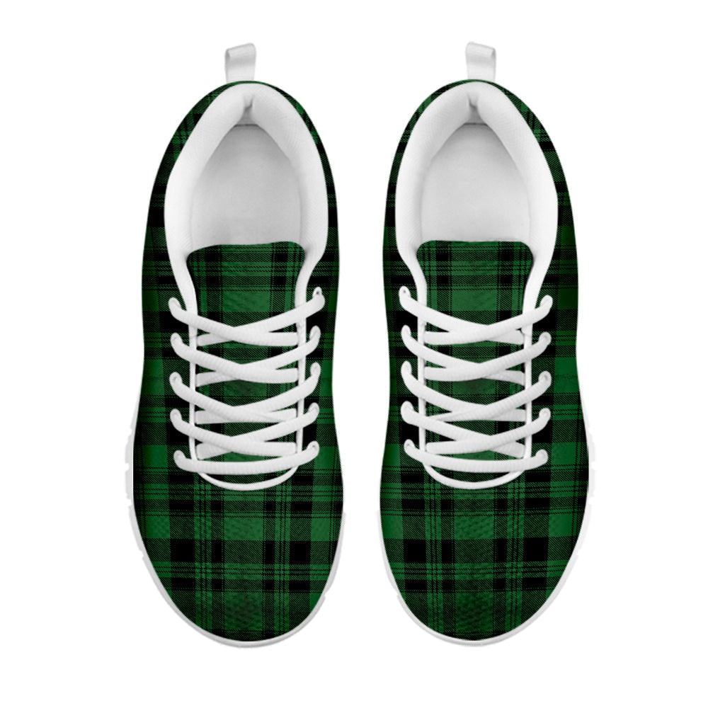 Green And Black Tartan Pattern Print White Running Shoes